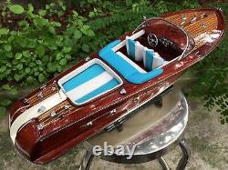 116 Blue Riva Aquarama Wooden Italian Speed Boat 53Cm Length Handmade Gift