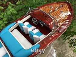 116 Blue Riva Aquarama Wooden Italian Speed Boat 53Cm Length Handmade Gift