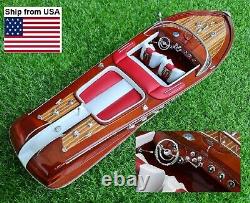 116 Red Riva Aquarama 21 Red Wood Model Boat Handmade Italian Speed Boat