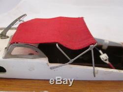 12-1/2 Long Wood Model Boat with Electric Motor Red Fabric Canopy