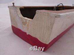 12-1/2 Long Wood Model Boat with Electric Motor Red Fabric Canopy