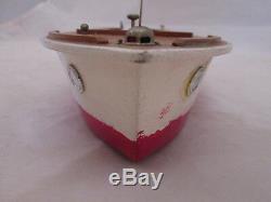 12-1/2 Long Wood Model Boat with Electric Motor Red Fabric Canopy