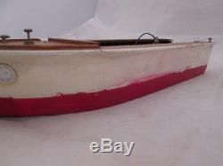 12-1/2 Long Wood Model Boat with Electric Motor Red Fabric Canopy