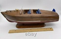 16 Solid Wood Toy Boat Model Display Chris Craft Runabout Red Maroon Blue Seat