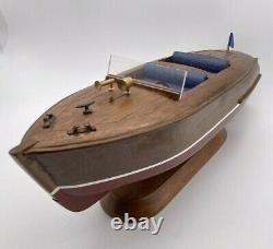 16 Solid Wood Toy Boat Model Display Chris Craft Runabout Red Maroon Blue Seat