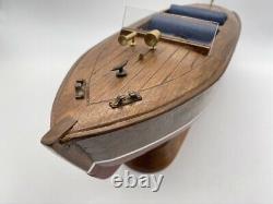 16 Solid Wood Toy Boat Model Display Chris Craft Runabout Red Maroon Blue Seat