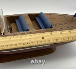 16 Solid Wood Toy Boat Model Display Chris Craft Runabout Red Maroon Blue Seat