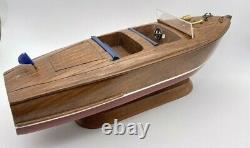 16 Solid Wood Toy Boat Model Display Chris Craft Runabout Red Maroon Blue Seat