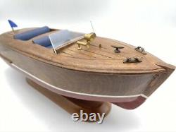 16 Solid Wood Toy Boat Model Display Chris Craft Runabout Red Maroon Blue Seat