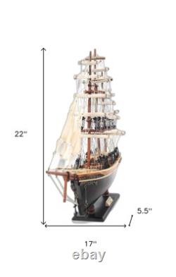 17 Brown Wood and Metal Hand Painted Cutty Sark Model Boat Tabletop Sculpture