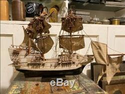 1800's Antique Wooden Hand Crfated Sail Boat Ship Big 21 x 14'' Model
