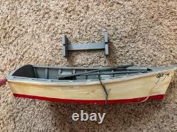 18 WOODEN SKIFF MODEL, HAND MADE, HAND PAINTED With ANCHOR, PADDLE, ROPE & STAND