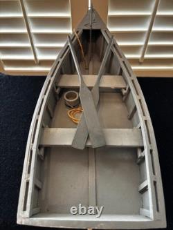 18 WOODEN SKIFF MODEL, HAND MADE, HAND PAINTED With ANCHOR, PADDLE, ROPE & STAND
