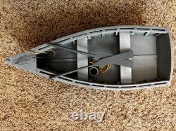 18 WOODEN SKIFF MODEL, HAND MADE, HAND PAINTED With ANCHOR, PADDLE, ROPE & STAND