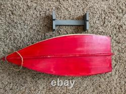 18 WOODEN SKIFF MODEL, HAND MADE, HAND PAINTED With ANCHOR, PADDLE, ROPE & STAND