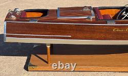 1949 CHRIS CRAFT RACING RUNABOUT WOODEN 2 COCKPIT 29 BUILT BOAT MODEL With STAND