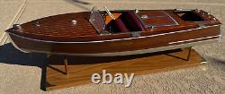 1949 CHRIS CRAFT RACING RUNABOUT WOODEN 2 COCKPIT 29 BUILT BOAT MODEL With STAND