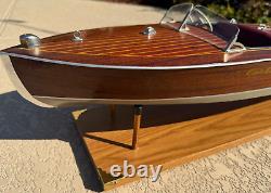 1949 CHRIS CRAFT RACING RUNABOUT WOODEN 2 COCKPIT 29 BUILT BOAT MODEL With STAND