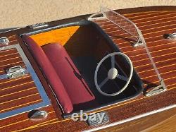 1949 CHRIS CRAFT RACING RUNABOUT WOODEN 2 COCKPIT 29 BUILT BOAT MODEL With STAND