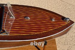 1949 CHRIS CRAFT RACING RUNABOUT WOODEN 2 COCKPIT 29 BUILT BOAT MODEL With STAND