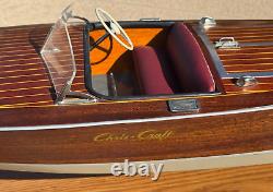 1949 CHRIS CRAFT RACING RUNABOUT WOODEN 2 COCKPIT 29 BUILT BOAT MODEL With STAND