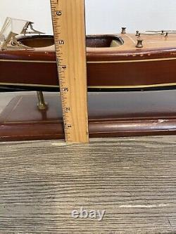 1950's Vintage Mahogony Wood Model Toy Nautical Speed Boat On Stand