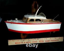 1950's Wooden Model Boat Battery Power Japan Windshield Lights Works! Cruiser