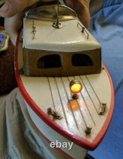 1950's Wooden Model Boat Battery Power Japan Windshield Lights Works! Cruiser