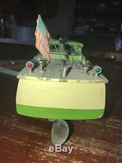1950sAntique Rare Wooden Motorized Boat Tmy & LightsElectric Inboard Rare Model