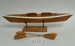 1950s vintage wooden wood KAYAK model boat with stand and oars Handmade