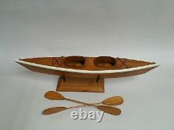 1950s vintage wooden wood KAYAK model boat with stand and oars Handmade