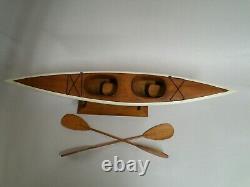 1950s vintage wooden wood KAYAK model boat with stand and oars Handmade