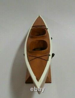 1950s vintage wooden wood KAYAK model boat with stand and oars Handmade
