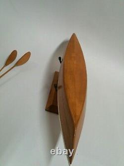 1950s vintage wooden wood KAYAK model boat with stand and oars Handmade