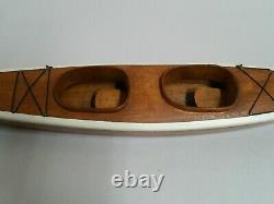 1950s vintage wooden wood KAYAK model boat with stand and oars Handmade