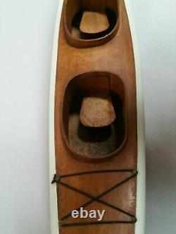 1950s vintage wooden wood KAYAK model boat with stand and oars Handmade