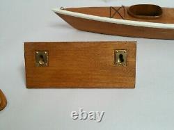 1950s vintage wooden wood KAYAK model boat with stand and oars Handmade