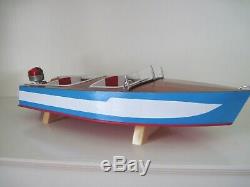 1955 Ideal Barracuda Runabout Wood Model Boat Motor Stand Hand Built