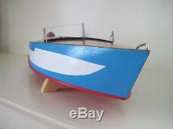 1955 Ideal Barracuda Runabout Wood Model Boat Motor Stand Hand Built