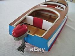 1955 Ideal Barracuda Runabout Wood Model Boat Motor Stand Hand Built