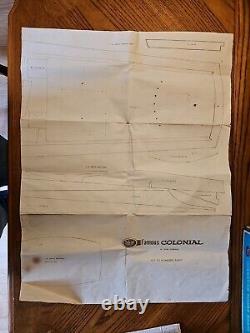1957 Ideal Colonial 37 Sport Fisherman Wooden Boat Model Original Box with plans