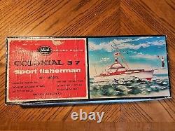 1957 Ideal Colonial 37 Sport Fisherman Wooden Boat Model Original Box with plans