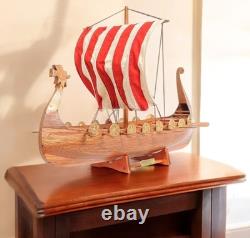 20 Wood Brown Solid Wood Hand Painted Model Boat Tabletop Sculpture