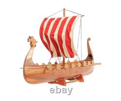 20 Wood Brown Solid Wood Hand Painted Model Boat Tabletop Sculpture
