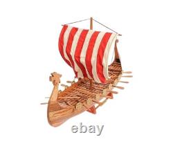 20 Wood Brown Solid Wood Hand Painted Model Boat Tabletop Sculpture