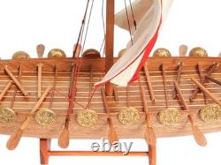 20 Wood Brown Solid Wood Hand Painted Model Boat Tabletop Sculpture