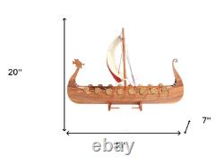 20 Wood Brown Solid Wood Hand Painted Model Boat Tabletop Sculpture