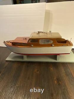 23 Long Power Driven Model Boat Wood with Electric Motor & Stand Nice