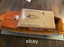 23 Long Power Driven Model Boat Wood with Electric Motor & Stand Nice