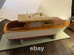 23 Long Power Driven Model Boat Wood with Electric Motor & Stand Nice